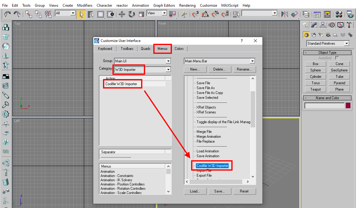 Adding the Coolfile W3D Importer to the File menu